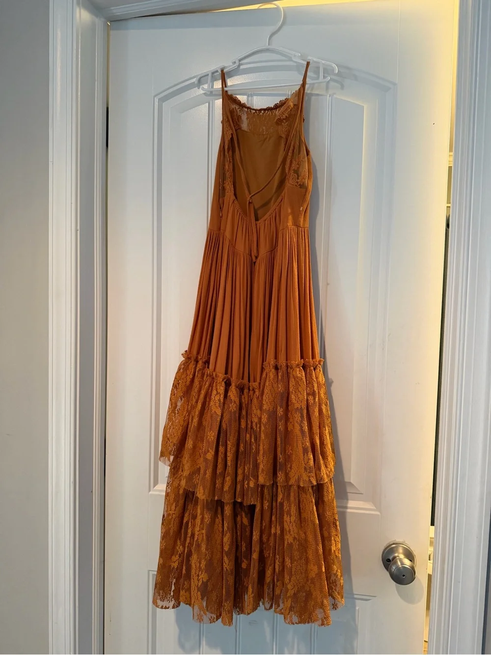 Joyfolie Girls Rust Orange Tiered Lace Maxi Dress